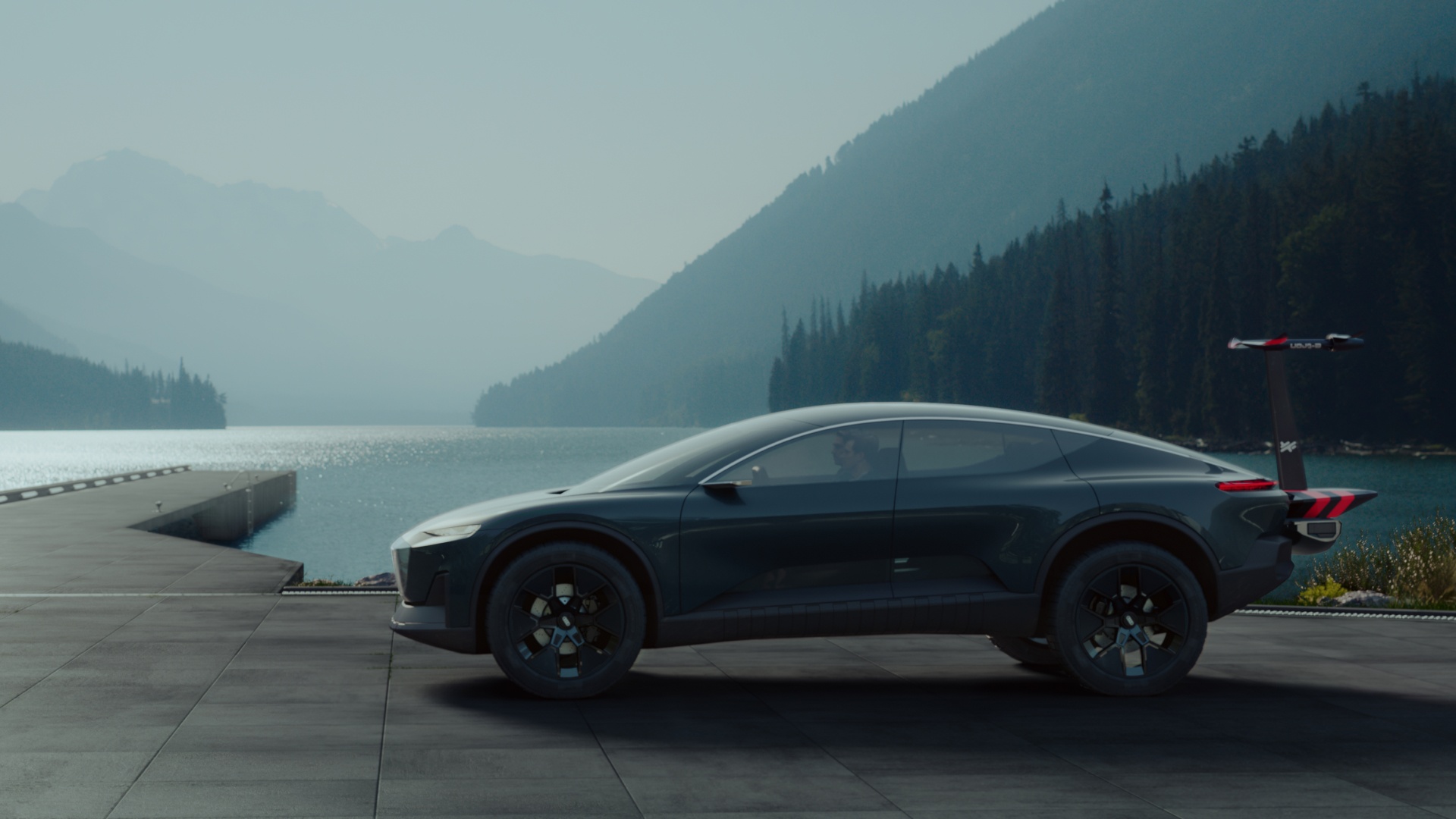 El Audi activesphere concept frente a un paisaje lacustre.